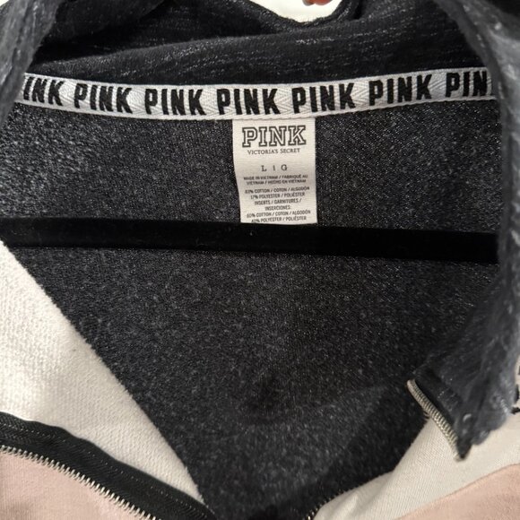 PINK by Victoria Secret Quarter Zip Sweatshirt Hoodie in Gray and Pink Large - Picture 4 of 5